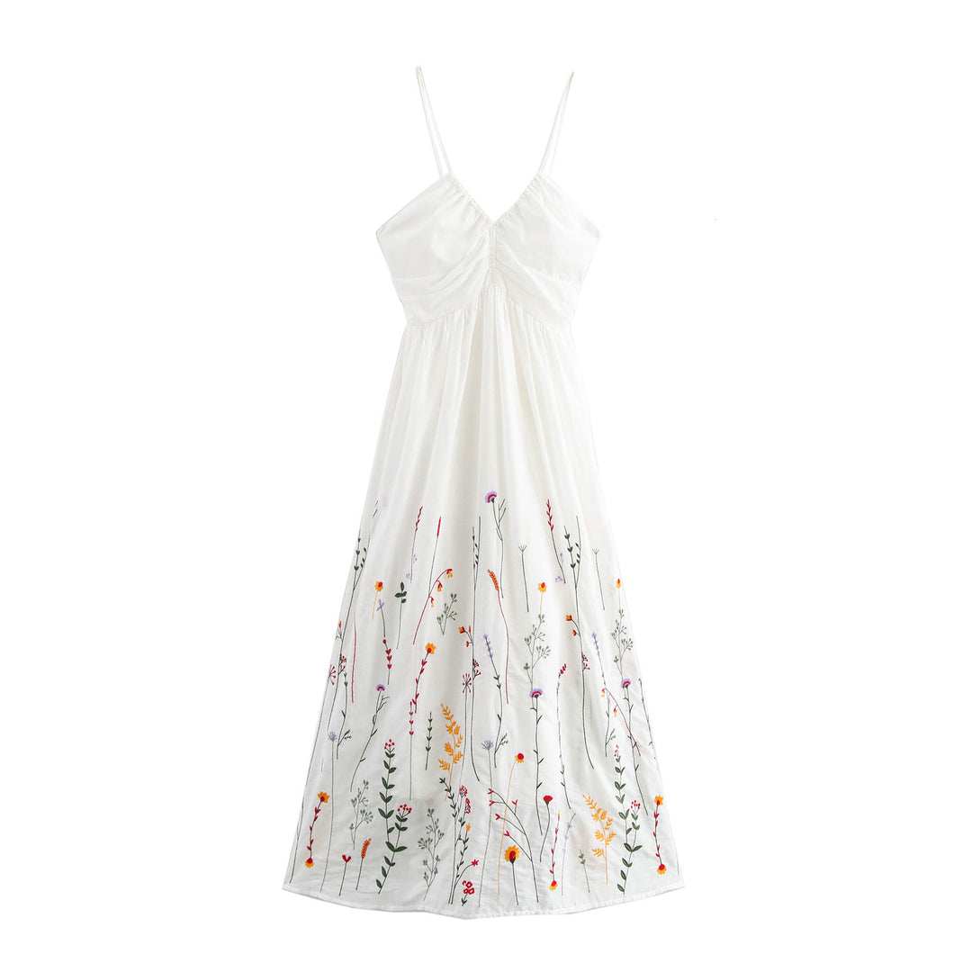 Spaghetti strap dress for women with floral embroidery Lune London