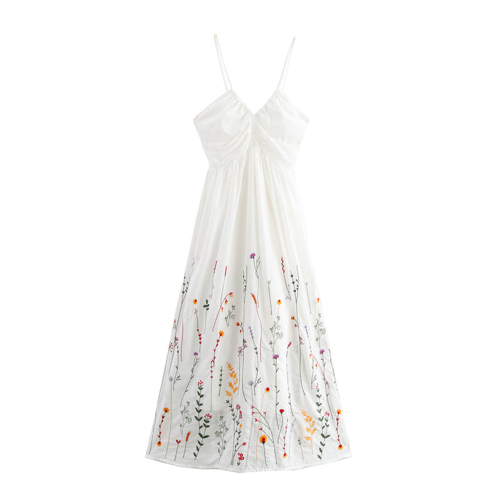 Spaghetti strap dress for women with floral embroidery Lune London
