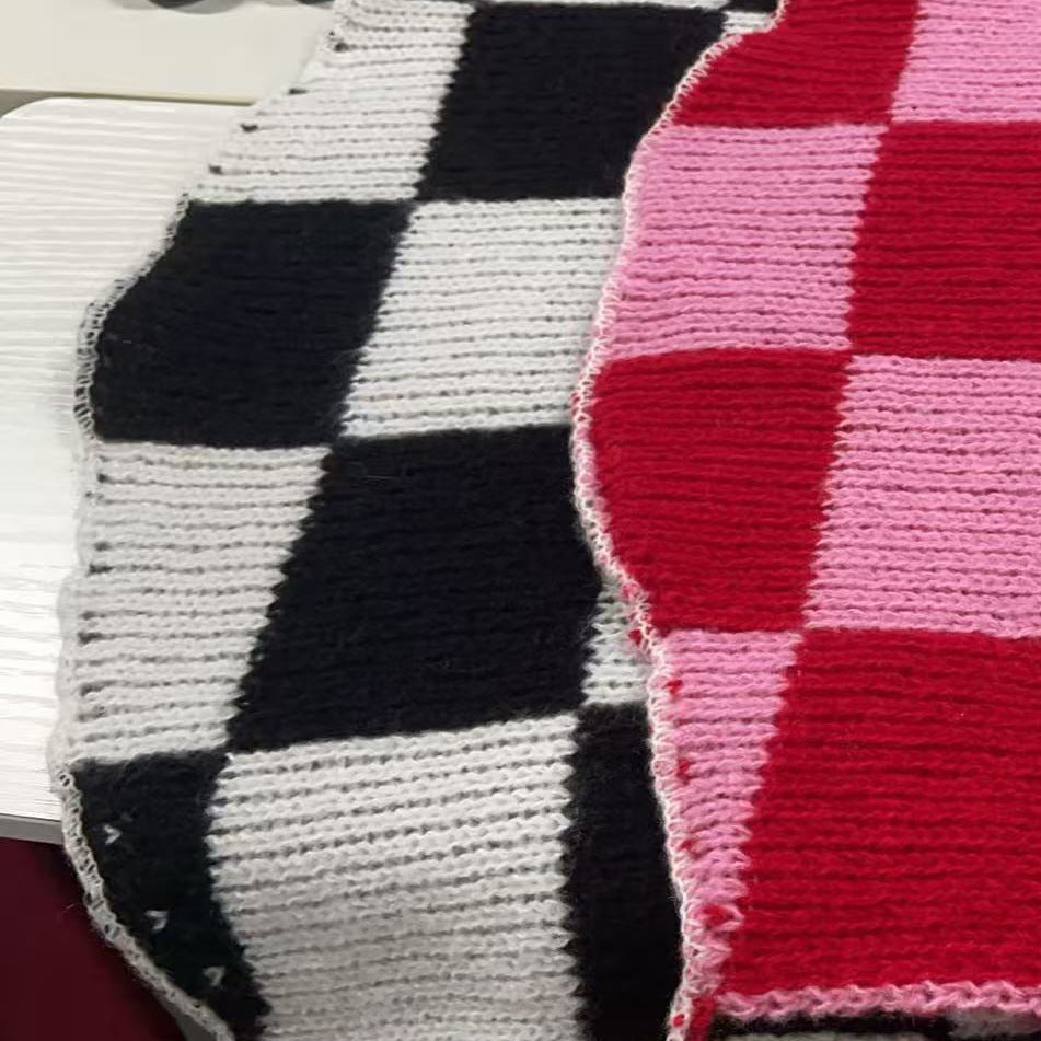 Chunky knit jacket for women with a modern check pattern Lune London