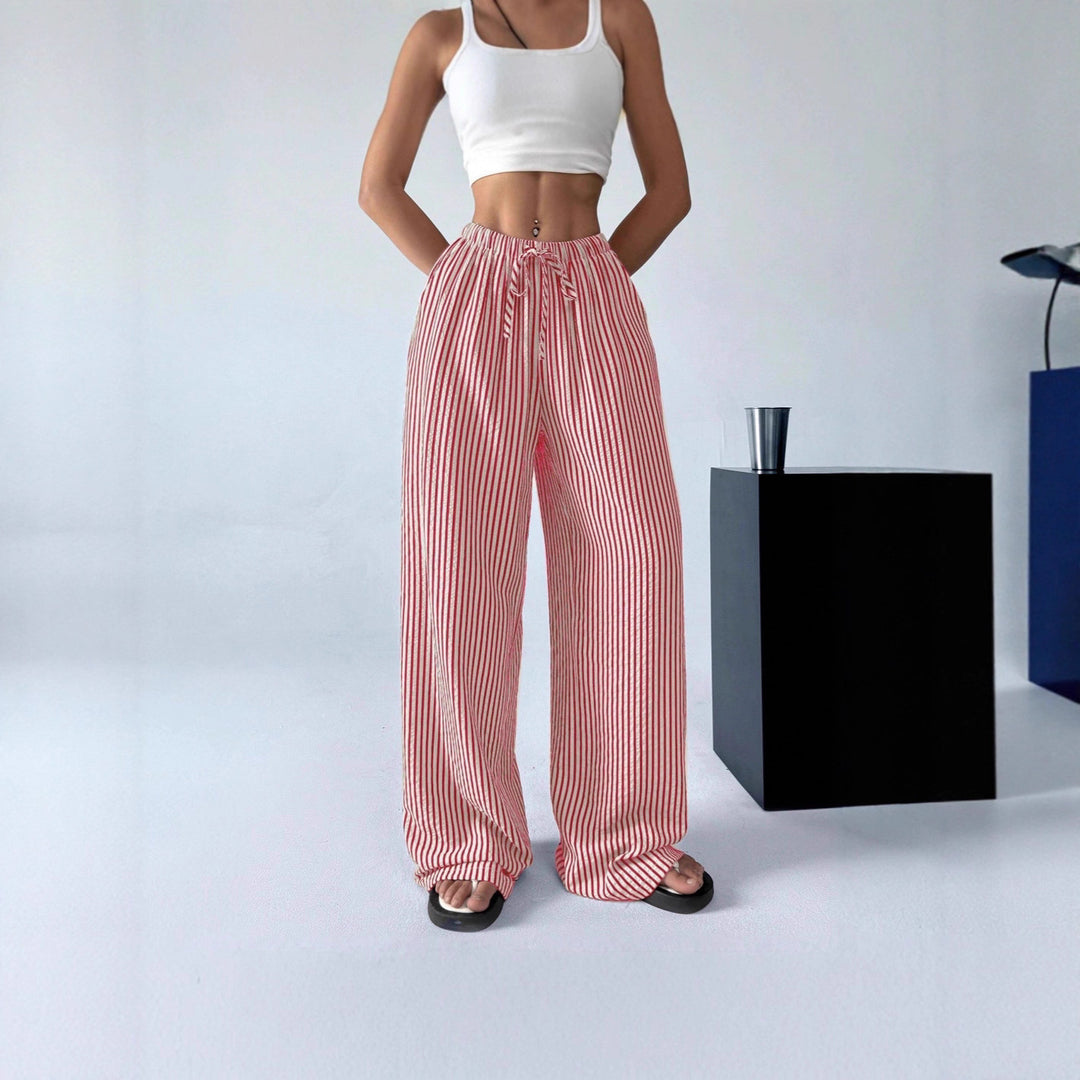 Elegant wide knit trousers for women with discreet striped pattern Lune London