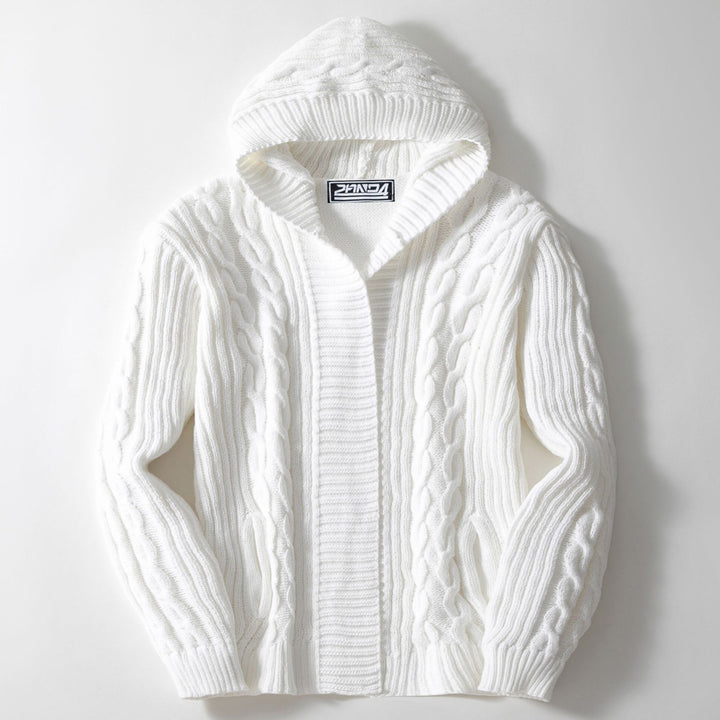 Thick knit jacket for men with wide collar and cable pattern Lune London