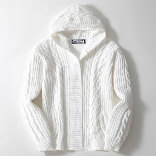 Thick knit jacket for men with wide collar and cable pattern Lune London