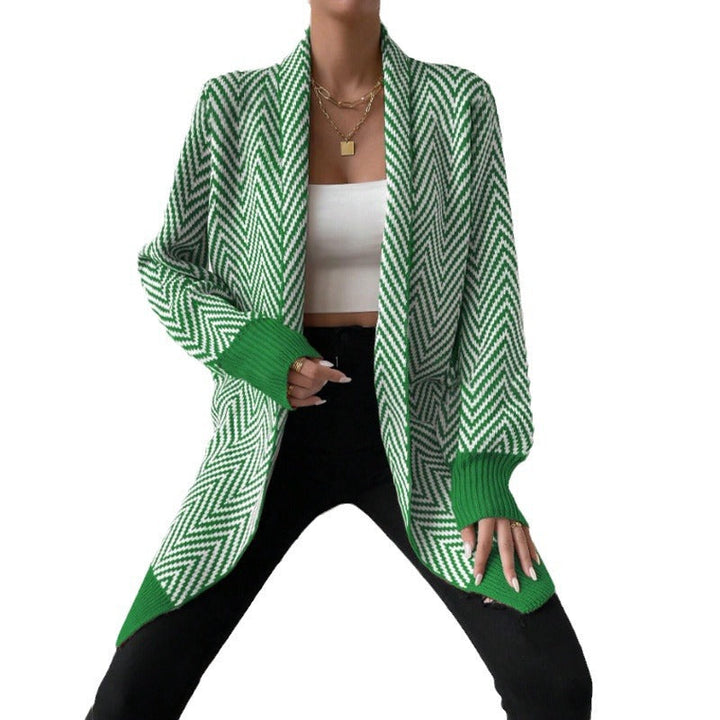 Women Long-Sleeve Cardigan In Modern Chevron Design Lune London