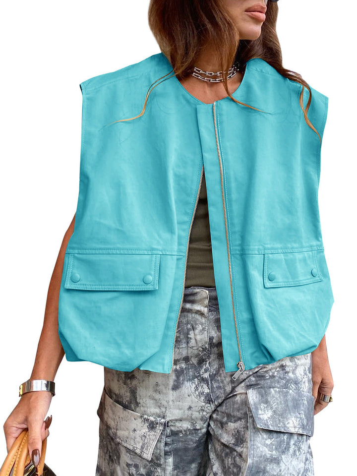 Women's Stylish Utility Vest with Zipper Lune London