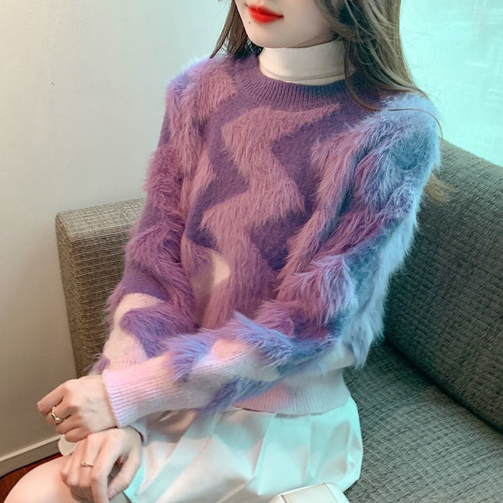 Sweater Femme Fluffy avec Motif Géométrique et Coupe Ample Chic & Stil