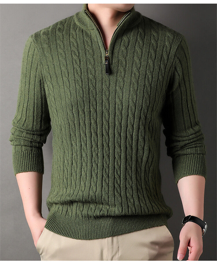Men's sweater with zip and embossed cable pattern Lune London