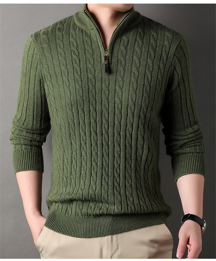 Men's sweater with zip and embossed cable pattern Lune London