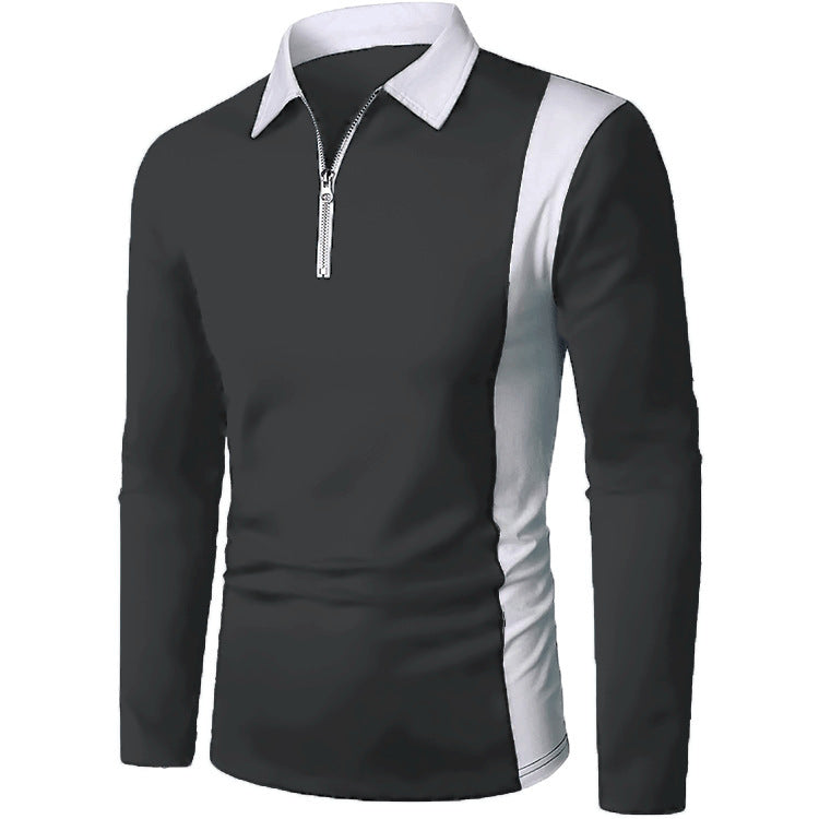 Men's Long Sleeve Polo with Modern Zipper and Contrasting Inserts Lune London