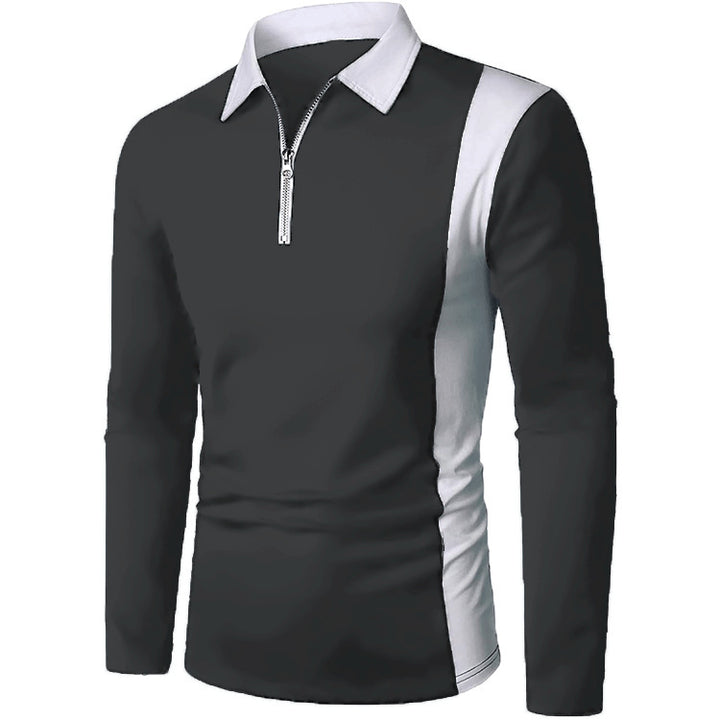 Men's Long Sleeve Polo with Modern Zipper and Contrasting Inserts Lune London