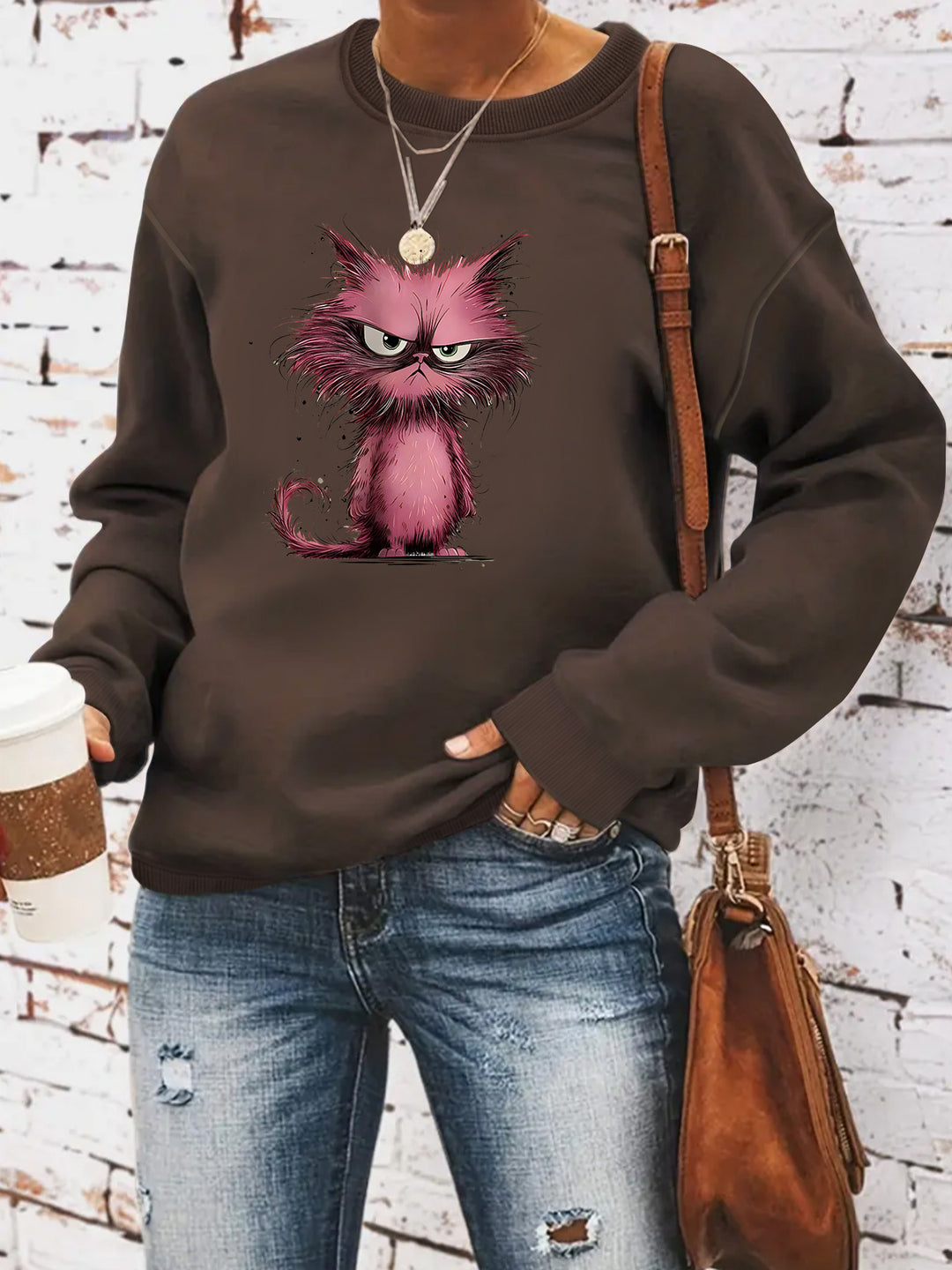 Sweatshirt pour femmes avec motif de chat créatif Chic & Stil