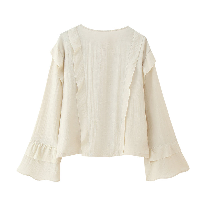 Blouse for women with voluminous ruffled sleeves and a stylish zipper at the back Lune London