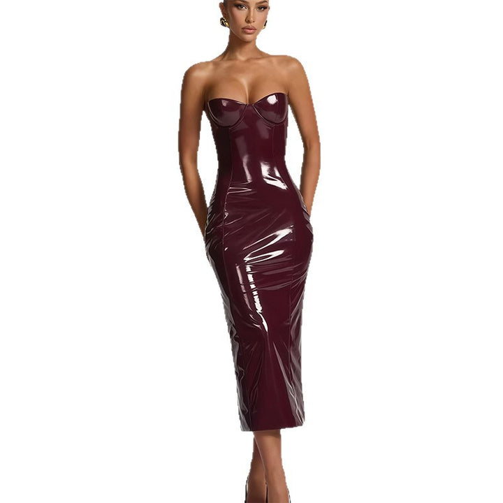 Women's bodycon dress with strapless design and glossy surface Lune London