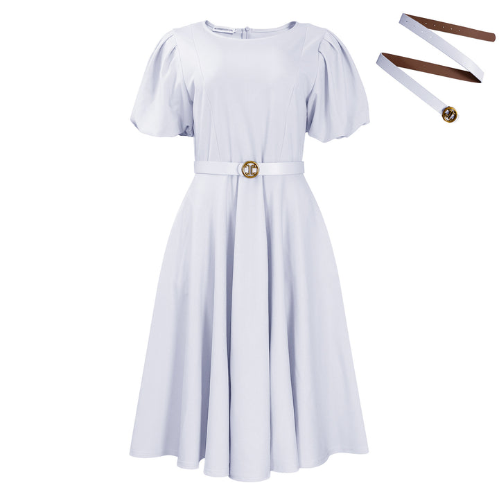 Midi dress for women with puff sleeves and a waistband Lune London