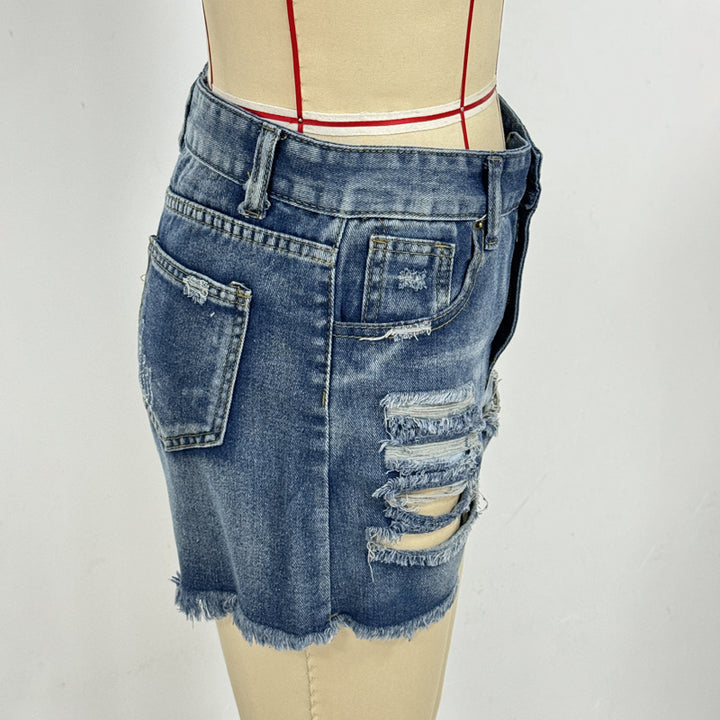 Women Destroyed Denim Shorts Lune London