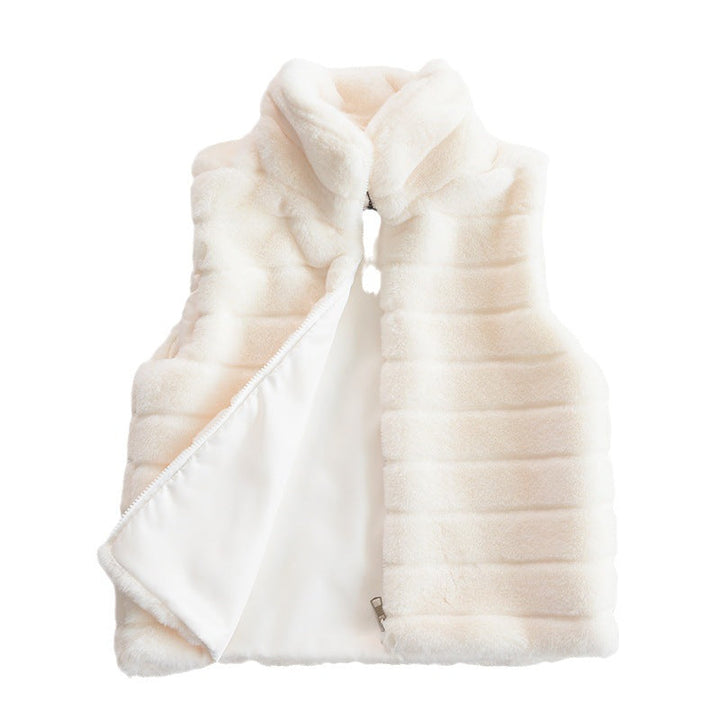 Ladies Stylish Quilted Vest Made Of Faux Fur with High Collar Lune London