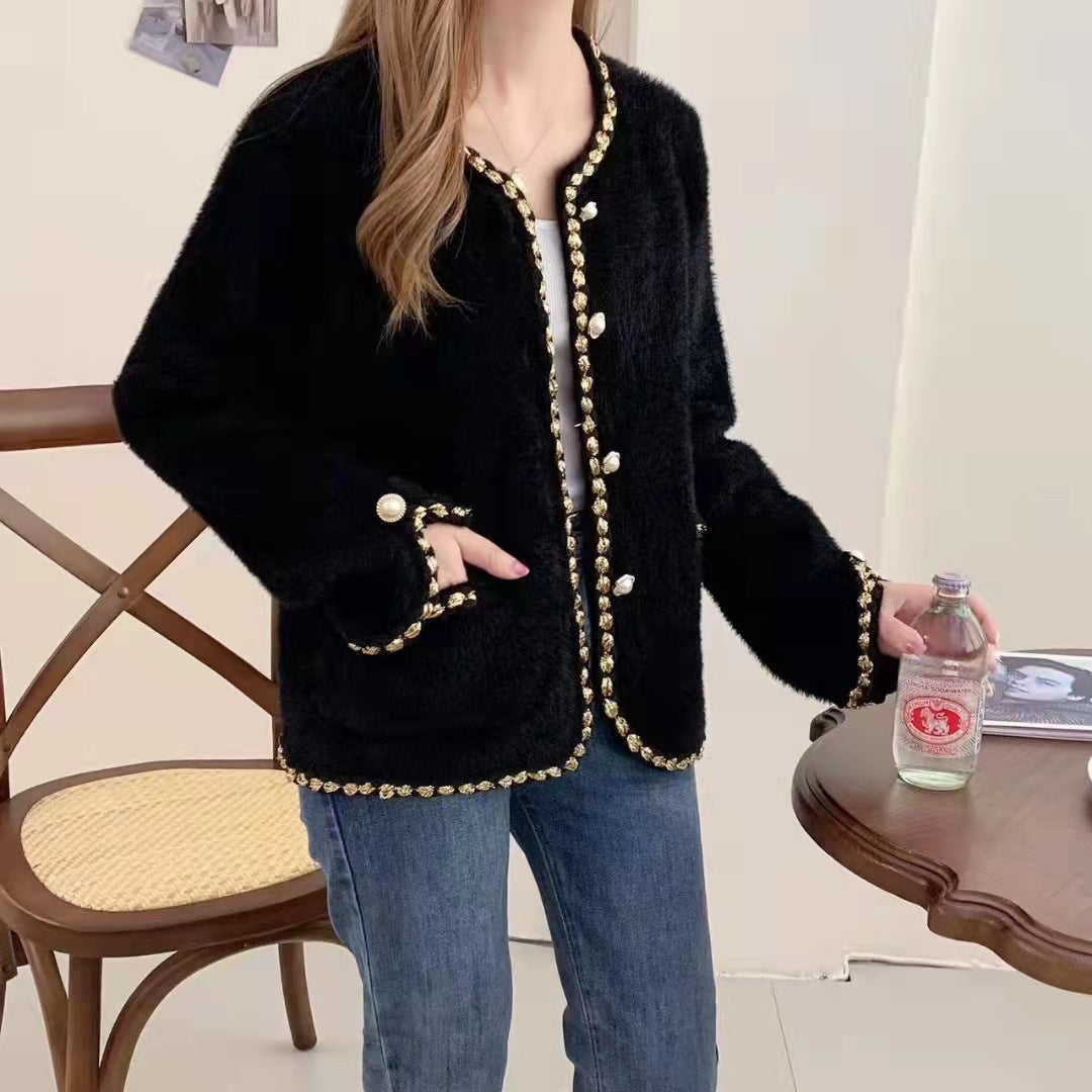 Ladies Elegant knitted cardigan with decorative pearl buttons and fine structure Lune London