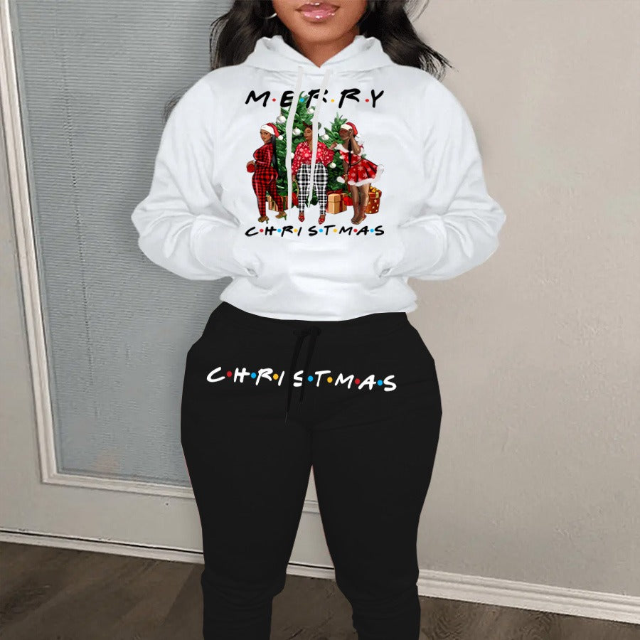 Women's Christmas hoodie and joggers set with festive graphic design Lune London
