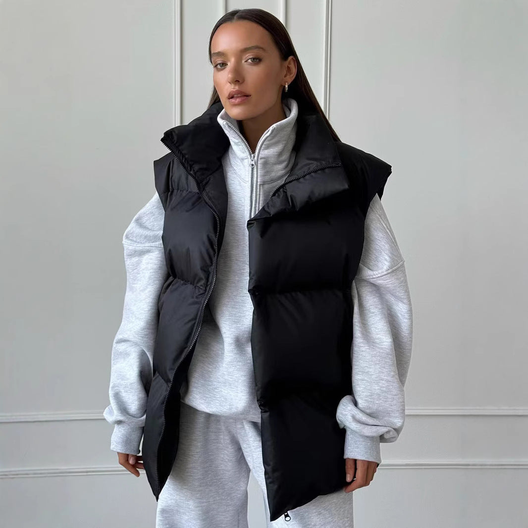 Ladies padded vest with high collar and pockets Lune London