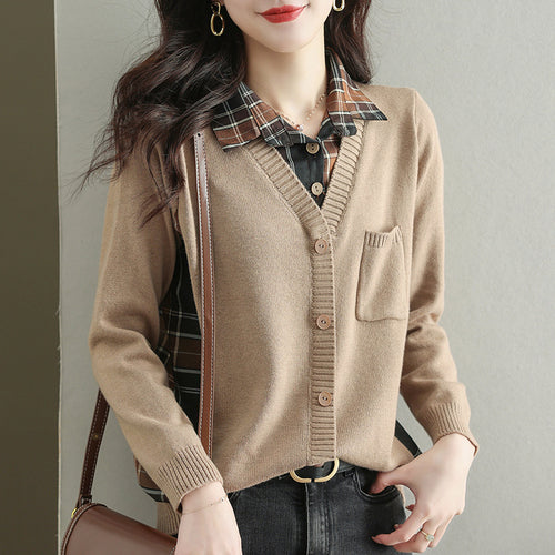 Knit jacket for women with V-neck and practical chest pocket Lune London