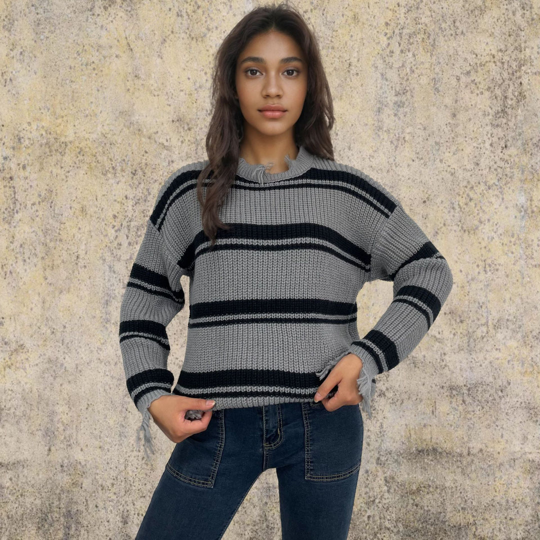 Chunky knit sweater for women with a casual striped pattern Lune London