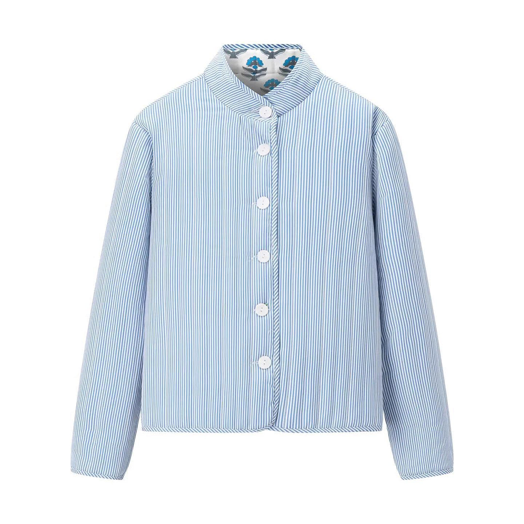 Quilted bomber jacket for women with floral pattern and practical buttons Lune London