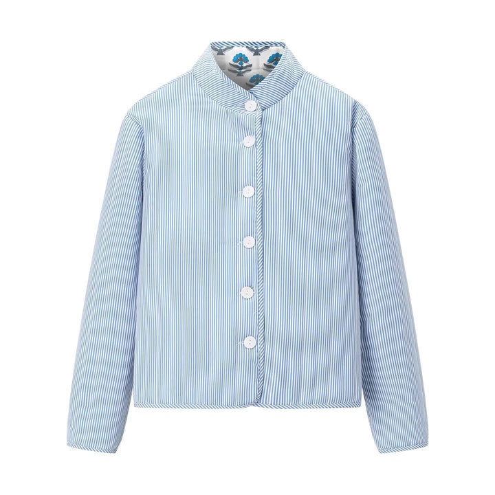 Quilted bomber jacket for women with floral pattern and practical buttons Lune London