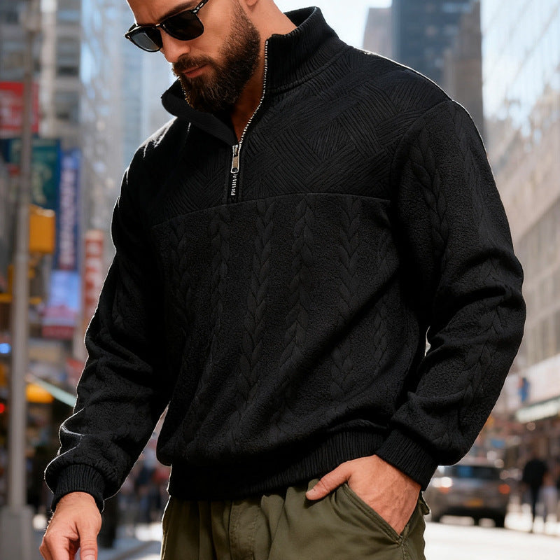 Fleece pullover for men with half-zip and textured pattern Lune London