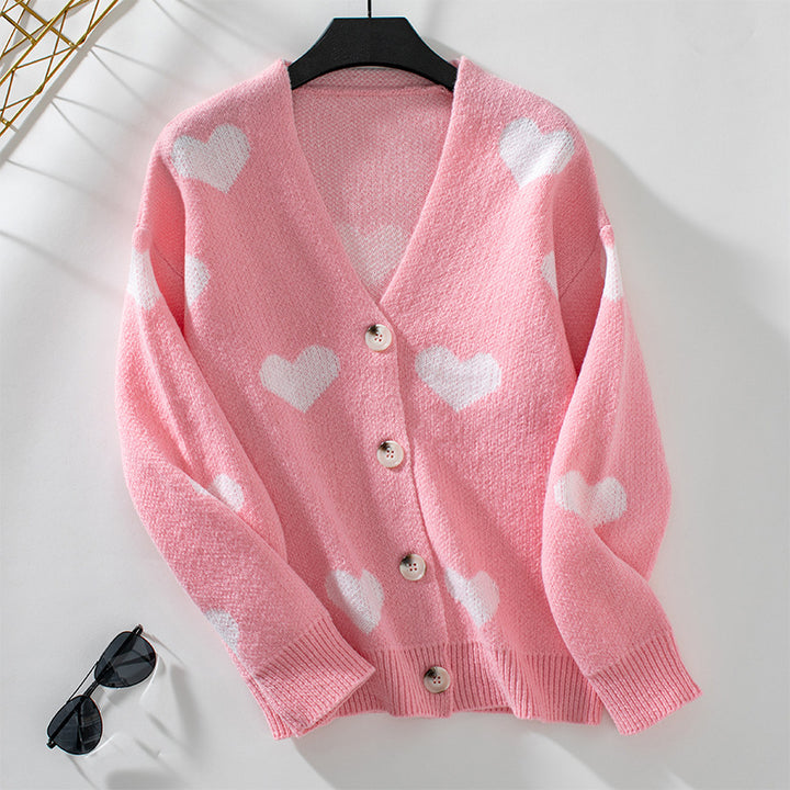 Fashion knit jacket for women with heart patterns and buttons Lune London
