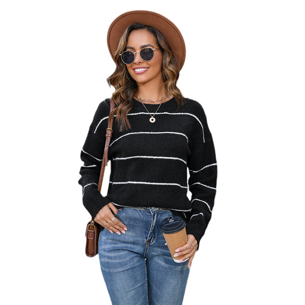 Pull en tricot confortable pour femme avec motif rayé à la mode Chic & Stil