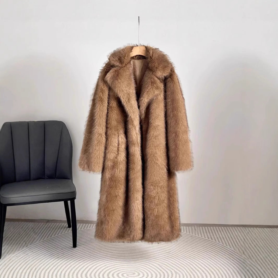 Ladies Elegant Fur Coat with Large Pockets Chic Und Stil