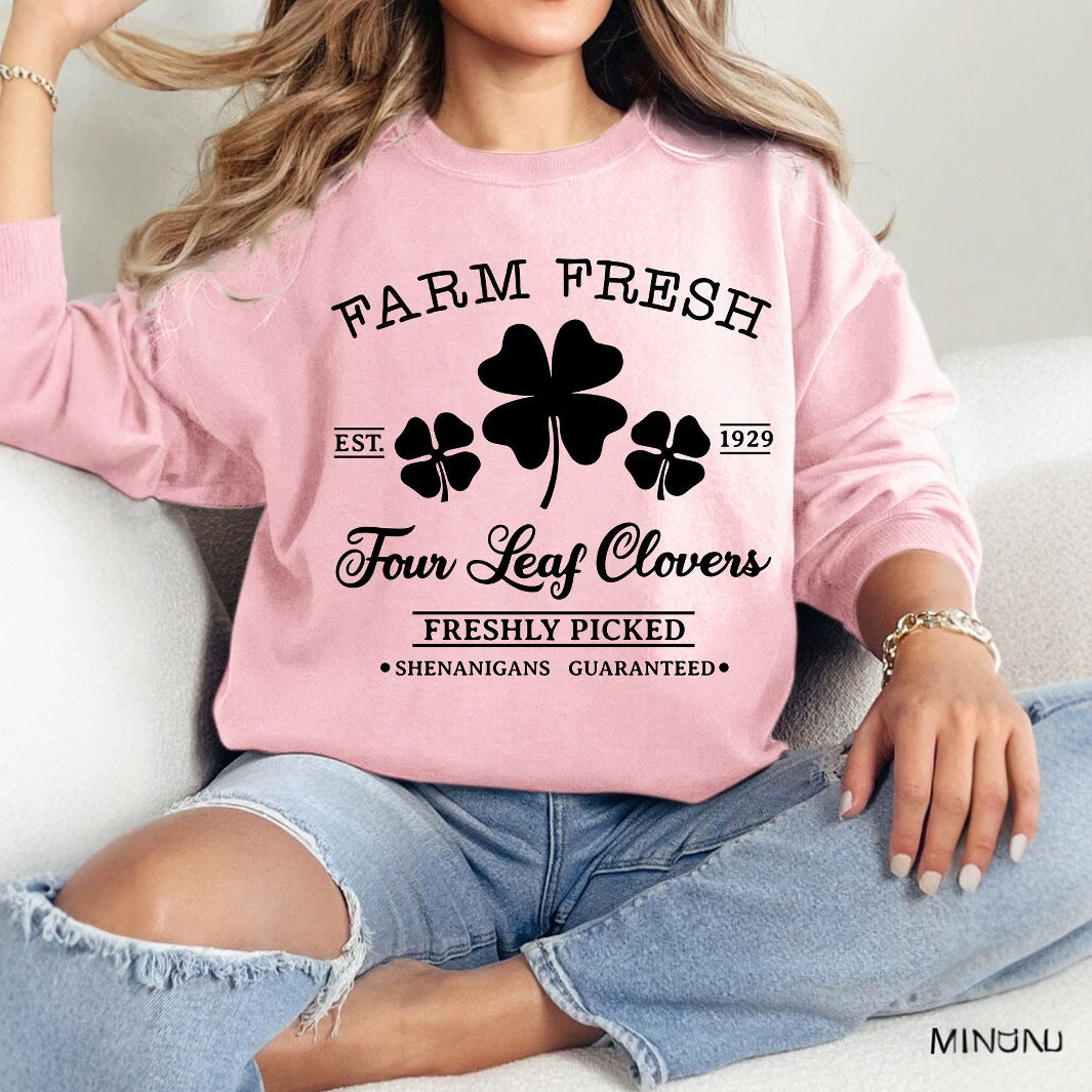 Sweat-shirt de loisirs pour femmes avec motif de trèfle inspiré du vintage et coupe confortable Chic & Stil