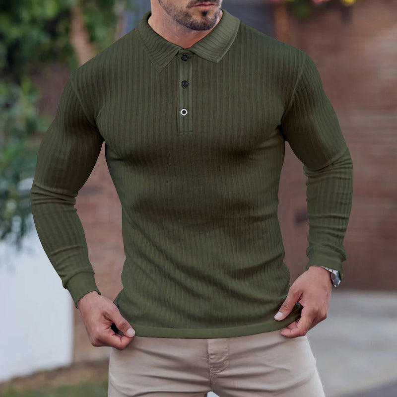 Long sleeve polo shirt for men with structured ribbed look Lune London