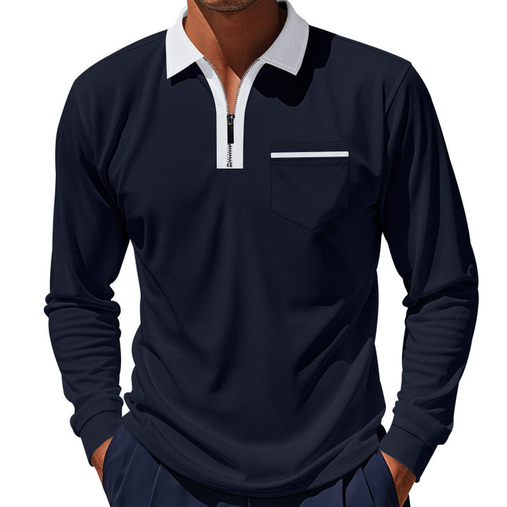 Men's trendy long sleeve polo with zip and chest pocket Lune London