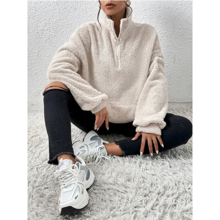 Ladies Soft Sweater and Teddy with half-zip and kangaroo pocket Lune London