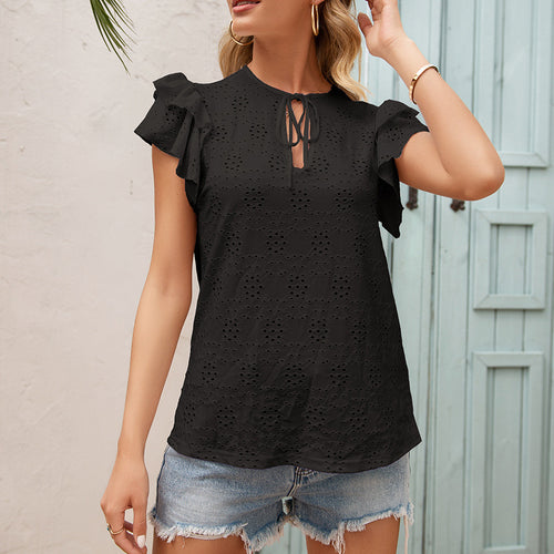 Women's blouse with ruffle details and a perforated pattern Lune London