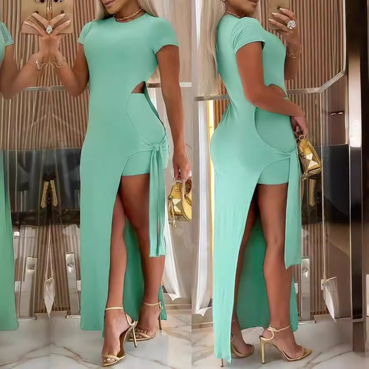 Maxi dress for ladies with side slit and cut-out details Lune London