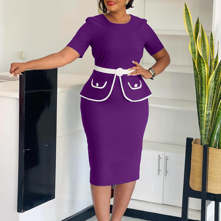 Women Elegant fitted dress with sparkling pocket application and wide belt Lune London