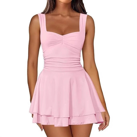 Skater dress for women with ruched top and flared skirt Lune London