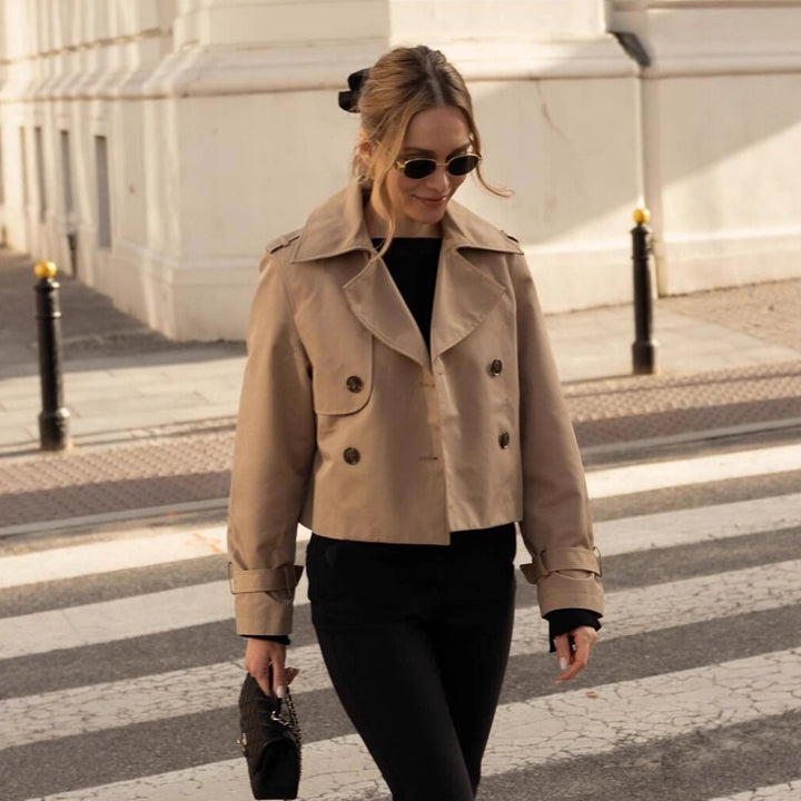 Elegant short jacket for women with double row of buttons and adjustable belt Lune London