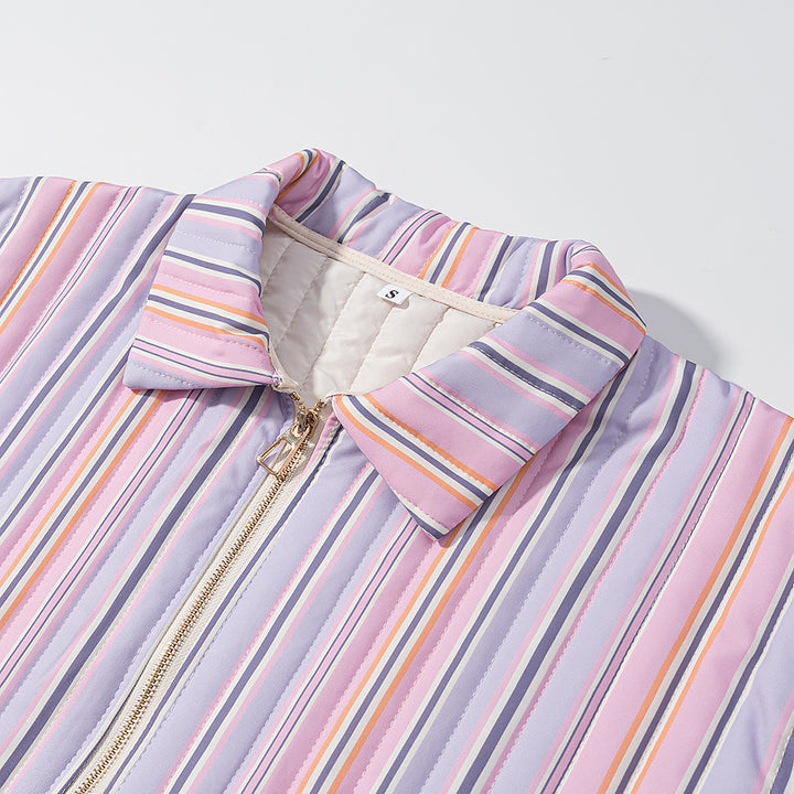 Striped transitional jacket for ladies with high collar and practical pockets Lune London