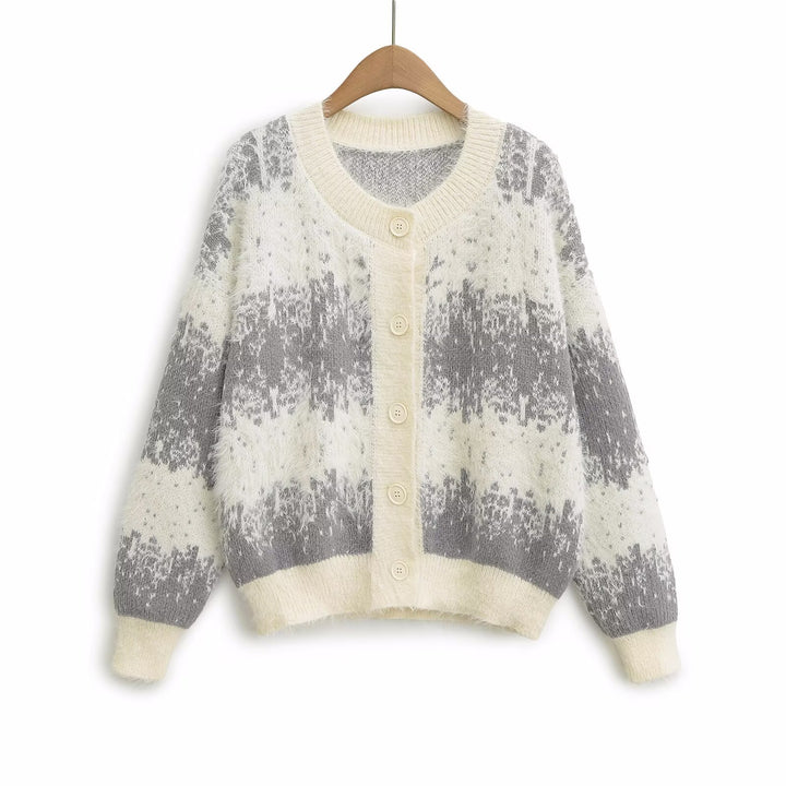 Women's knit jacket with soft patterns and chic and stylish button details