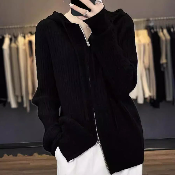 Sweater knitted for women with hood and zip Lune London