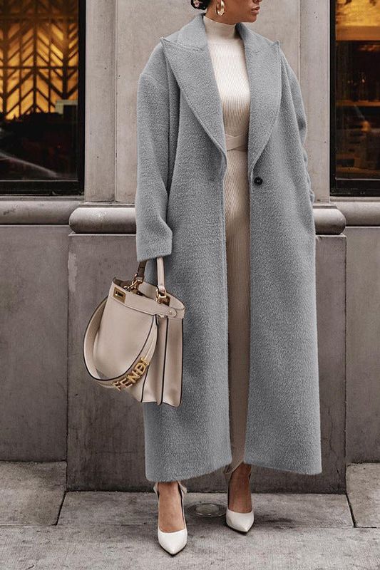 Lune London | Women's Plush Coat - Elegant Long Lapel Coat