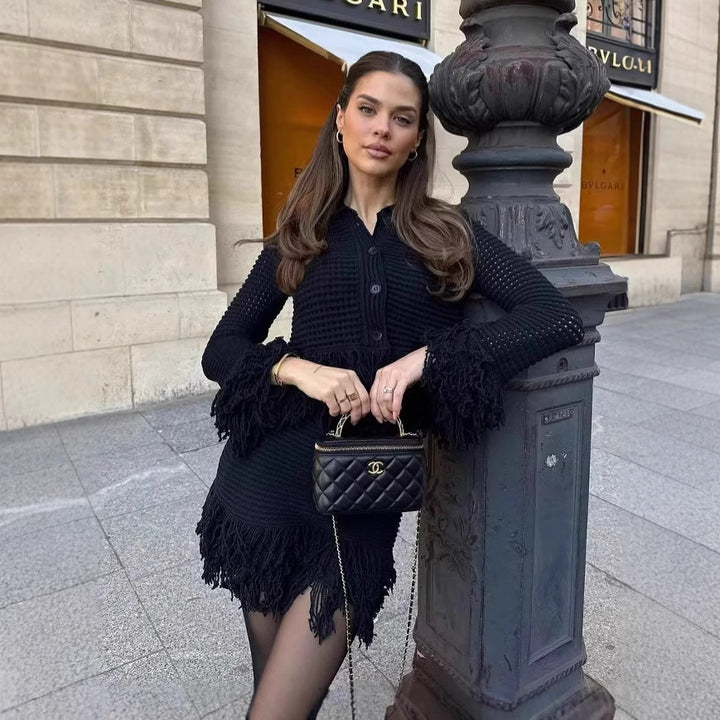 Midi skirt for women with fringed hem and textured design Lune London