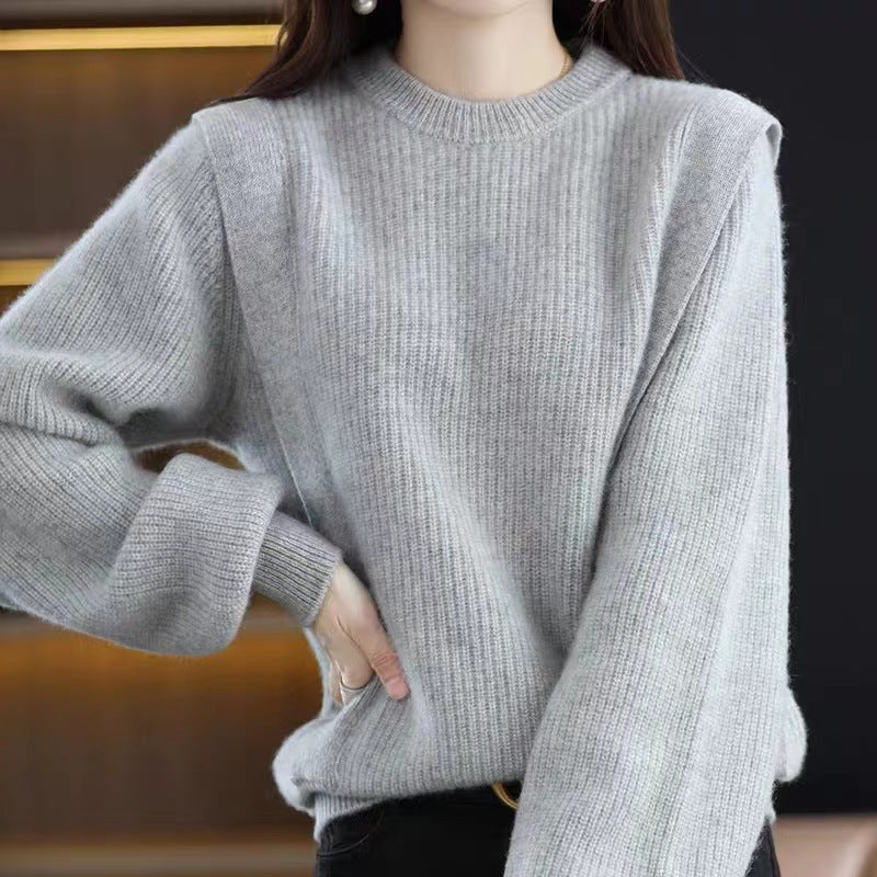 Pull tricoté décontracté pour femmes avec un motif côtelé moderne et des manches larges Chic & Stil