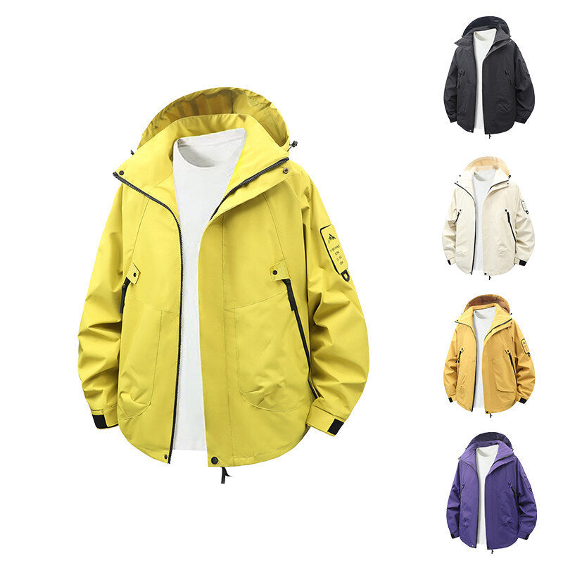 Functional and water-repellent outdoor jacket for men with adjustable hood collar Lune London