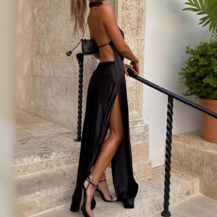 Women Elegant Maxi Dress with Off-Shoulder Design and Deep Back Opening Lune London