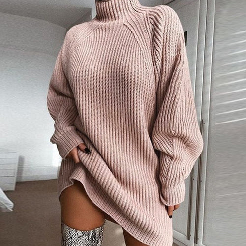 Chunky knit sweater for women with high turtleneck and side slit Lune Londonl