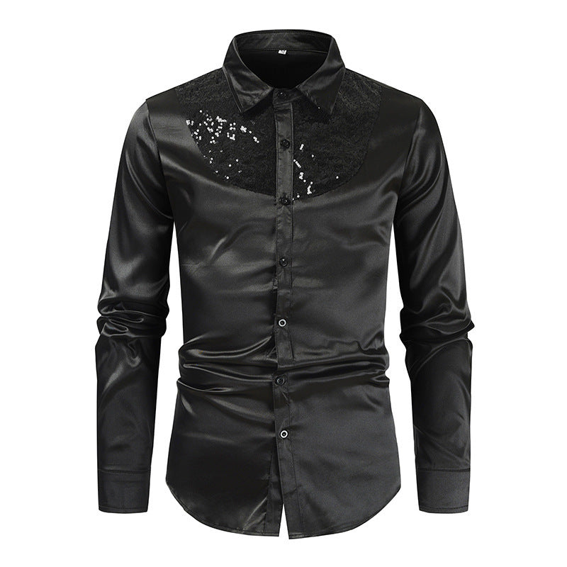 Elegant satin shirt for men with sequin inserts Lune London