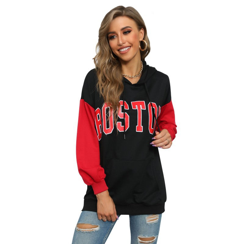 Trendy hoodie for women with casual text design and chic hood